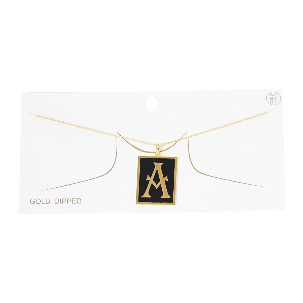 Gold Dipped Enamel Rectangle Monogram Pendant Necklace