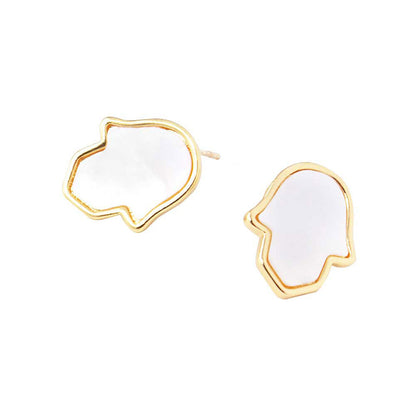 Gold Dipped Metal Trim Mother Pearl Hamsa Hand Stud Earrings, put on a pop of colour to complete your ensemble. Beautifully crafted design adds a gorgeous glow to any outfit. Perfect for adding just the right amount of shimmer & shine. Perfect for Birthday Gift, Anniversary Gift, Mother's Day Gift, Graduation Gift.