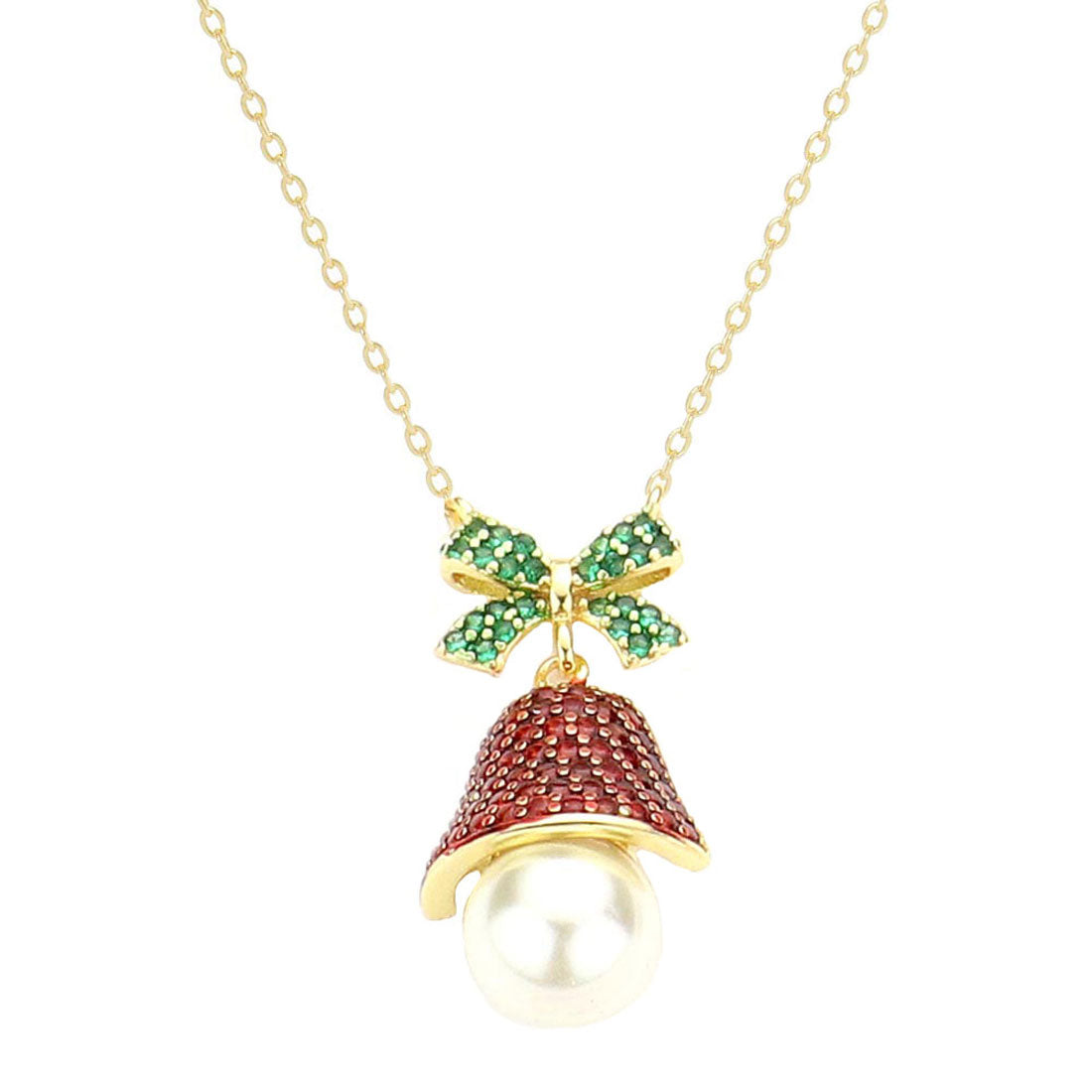 Gold Dipped Pearl CZ Jingle Bell Pendant Necklace, Get ready with these Pendant Necklace, put on a pop of color to complete your ensemble. Perfect for adding just the right amount of shimmer & shine and a touch of class to special events. Perfect Birthday Gift, Anniversary Gift, Mother's Day Gift, Graduation Gift.
