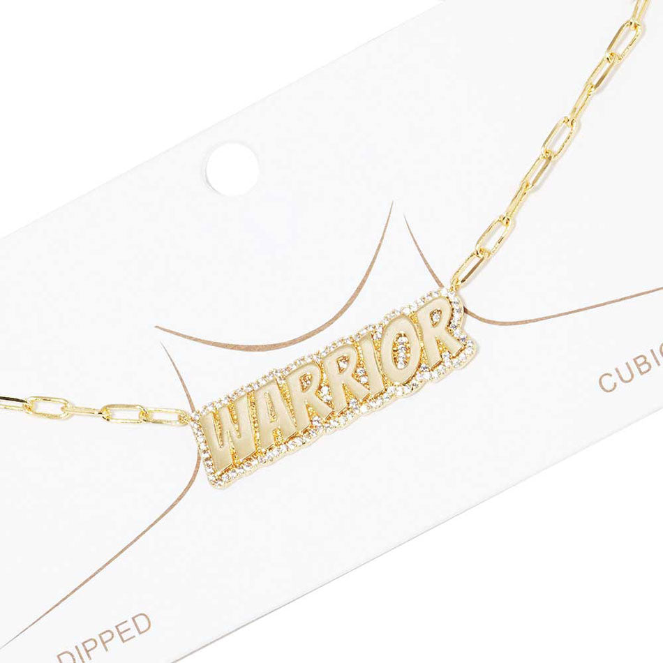 Gold Dipped Warrior Message Pendant Necklace, Stylish and fashionable, this dainty simple lovely "Warrior" pendant necklace is the ultimate way to elevate your style while adding a touch of sophistication to your look. Inspiring jewelry works with every look. It is a subtle way to inspire others and keep your chic style. Perfect Birthday Gift, Anniversary Gift, Mother's Day Gift, Anniversary Gift, Graduation Gift, Prom Jewelry, Thank you Gift.