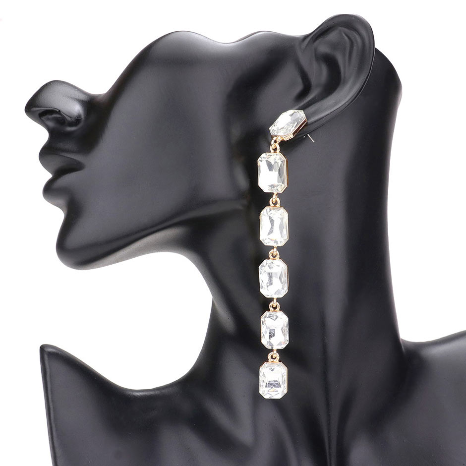 Gold Emerald Cut Stone Link Dangle Evening Earrings, the beautifully crafted design adds a glow to any outfit, making your events more enjoyable. These evening dangle earrings make you extra special on occasion. These emerald-cut stone dangle earrings enhance your beauty and make you more attractive. 