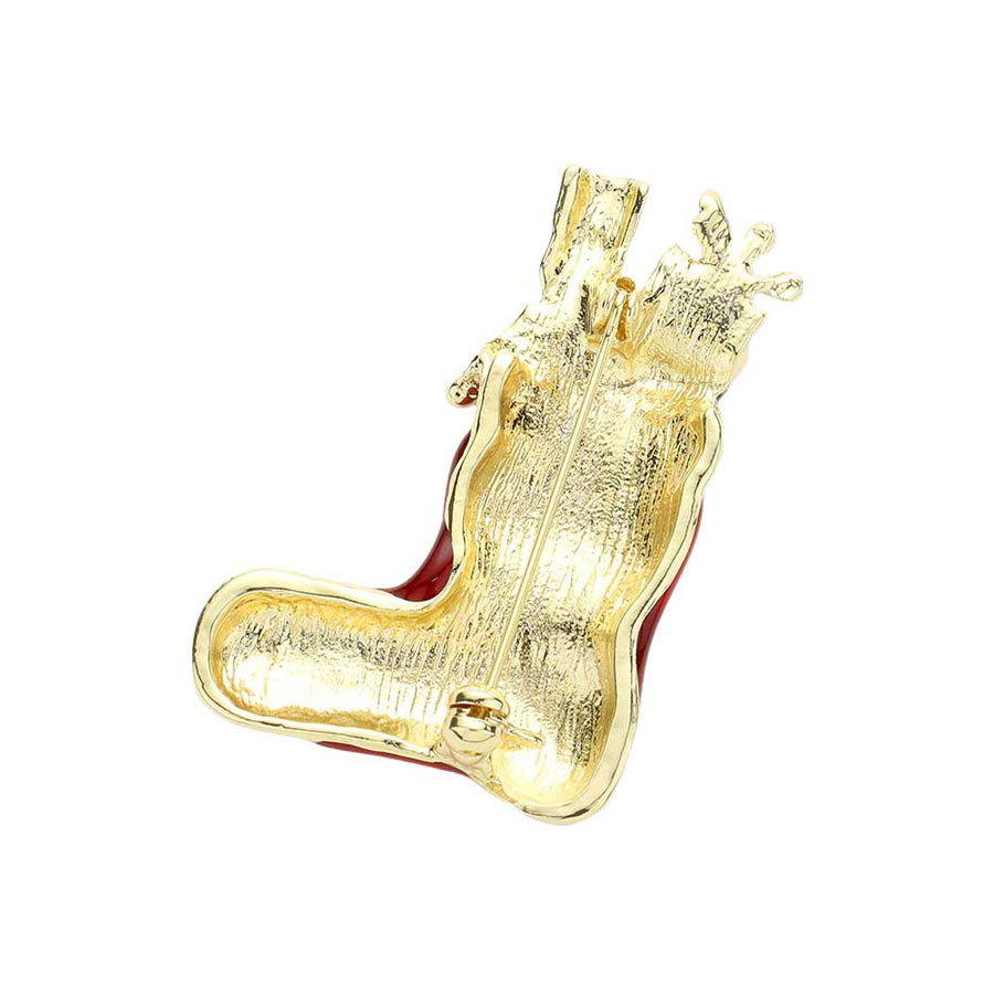 Gold Enamel Christmas Sock Pin Brooch, brings an elegant and graceful look to any special occasion. Carry the spirit of Christmas from head to toe. These beautifully Sock designed pin brooch can match your clothes on this Christmas occasion, making you more elegant and beautiful to enjoy your important festival. There is an easy fasten clip on its backside to provide a strong hold to any cloth surface