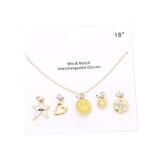 Gold Enamel Evil Eye Star Smile Flower Metal Heart Interchangeable Pendant Necklace, Get ready with these Flower Metal Heart Interchangeable Pendant Necklace, put on a pop of color to complete your ensemble. Perfect for adding just the right amount of shimmer & shine and a touch of class to special events. Perfect Birthday Gift, Anniversary Gift, Mother's Day Gift, Graduation Gift.