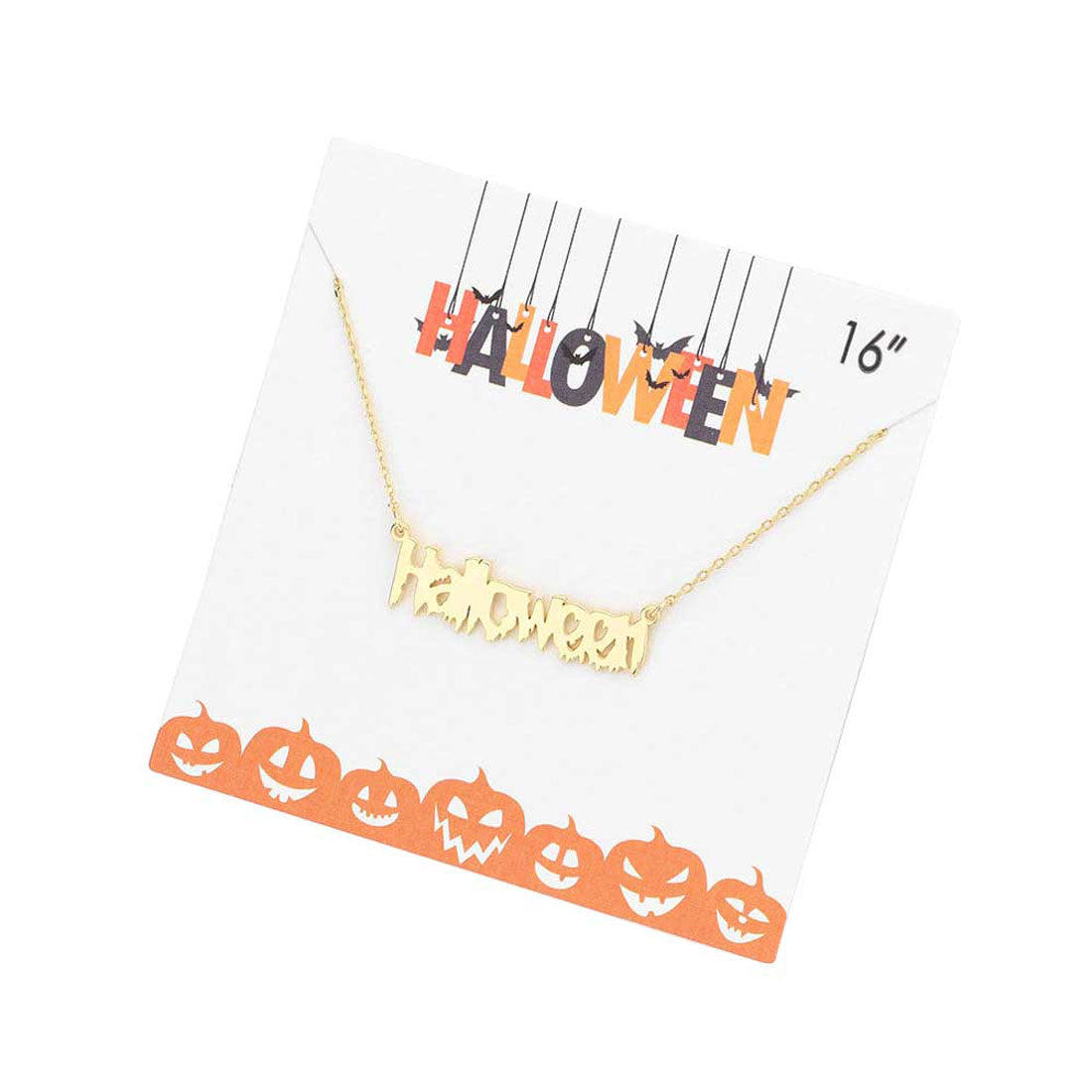 Gold Fashionable Halloween Metal Message Pendant Necklace. Share the spirit of Halloween with our metal message pendant necklace. This pendant is just the thing you need to make your costume a bit more magical!  is a bold, eye-catching designed beautiful accessory for this Halloween. These modern & cool-designed necklace feature everything from casual to sophisticated looks. Perfect gift for anyone in Halloween. Let the spooky season begin!
