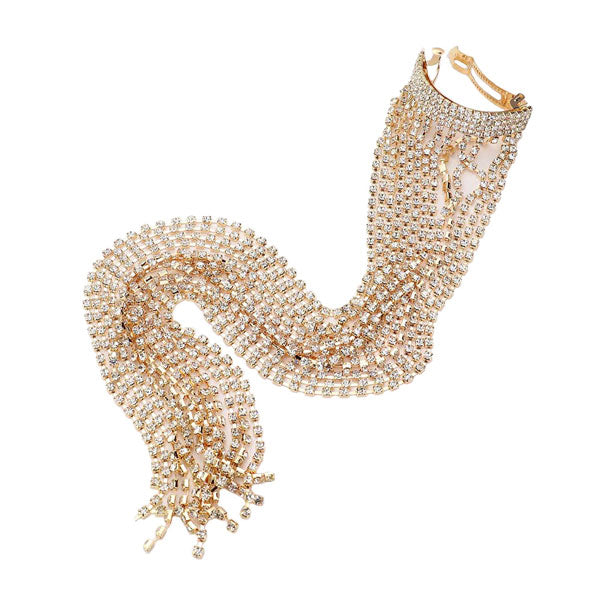 Gold Fashionable Rhinestone Fringe Barrette. Accent your hairstyle with the sparkling look of this chic bow barrette. It is a great accessory to embellish a Brides Hairstyle, bridesmaid’s hair, to add a touch of stylishness when wearing a Sunday dress, to enhance the look of a pageant outfit, or to stand out as the birthday girl. Prom, Graduation, Sweet 16.