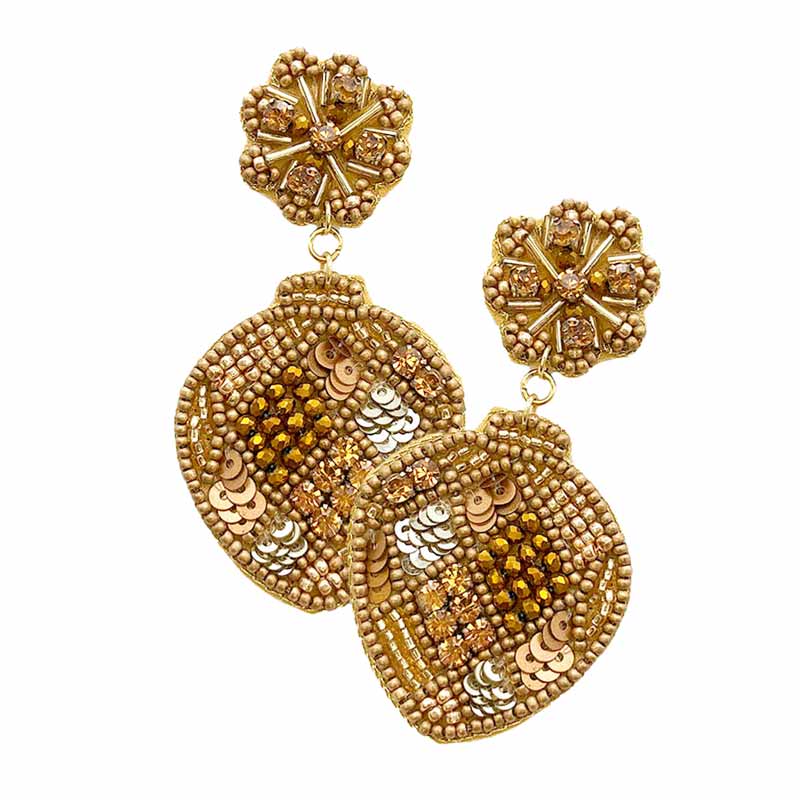 Gold Felt Back Beaded Dangle Earrings, Felt back detailed beaded handcrafted jewelry that fits your lifestyle, Dangle earring add extra special to your outfit! Enhance your attire with these beautiful artisanal earrings to show off your fun trendsetting style. Lightweight and comfortable for wearing all day long. Perfect for wearing to Christmas parties, or if you just want to be festive during the holidays!