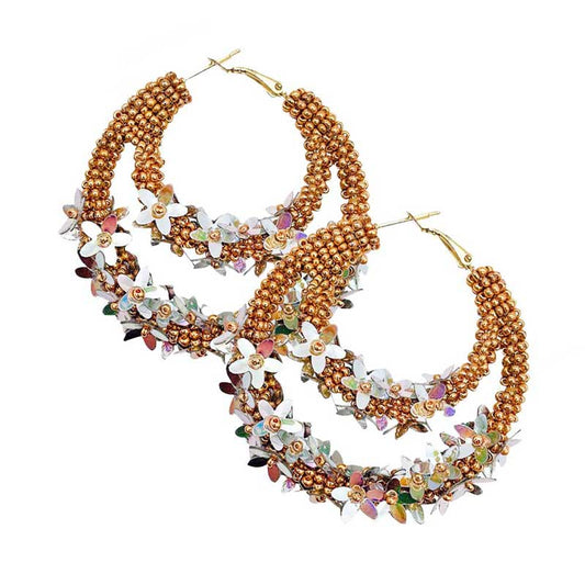 Gold Flower Cluster Accented Seed Beaded Hoop Earrings, Flower Seed Bead Earrings fun handcrafted jewelry that fits your lifestyle, adding a pop of pretty color. Enhance your attire with these vibrant artisanal earrings to show off your fun trendsetting style. This are perfect for the summer season, whether you’re at the beach, running errands, or headed to a summer wedding. These are the best hoop earrings to stock up on so you can channel Sade all summer long and then some.