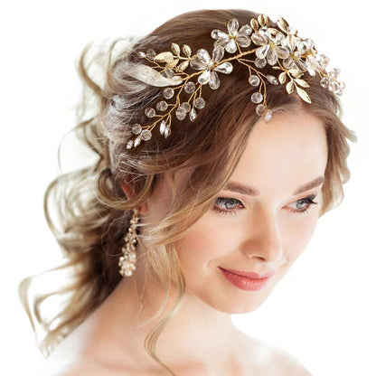 Gold Flower Leaf Cluster Bun Wrap Headpiece Necklace, amps up your hairstyle with a glamorous look on special occasions with this Flower Leaf Cluster Bun Wrap Headpiece Necklace! It will add a touch to any special event. These are Perfect Gifts, Anniversary Gifts, Mother's Day Gifts, Graduation gifts, and any occasion.
