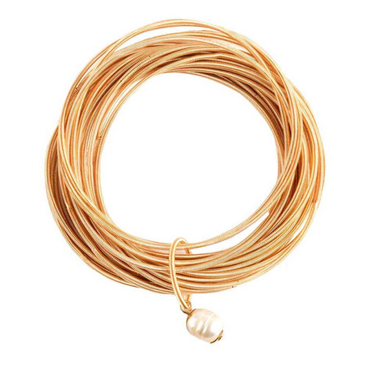 Gold Freshwater Pearl Charm Guitar String Stackable Stretch Bracelet. These gorgeous pearl pieces will show your class in any special occasion. The elegance of these pearl goes unmatched, great for wearing at a party! Perfect jewelry to enhance your look. Awesome gift for birthday, Anniversary, Valentine‚Äôs Day or any special occasion.