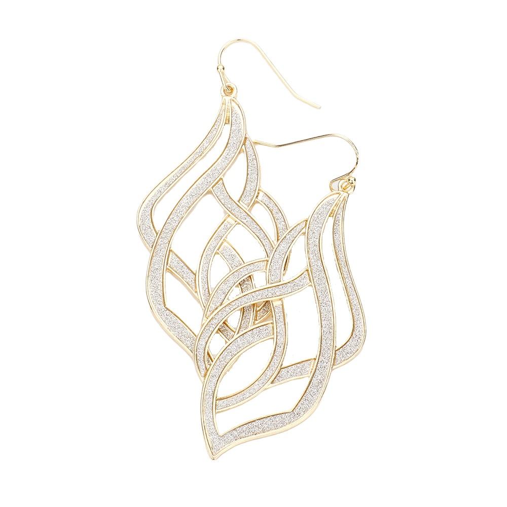 Gold Glittered Abstract Wavy Metal Detailed Special Occasion Dangle Earrings, adds beautiful glow & eye-catching style to any outfit, coordinate these earrings with any ensemble. Ideal for parties, special events, holidays. Perfect Gift for Birthdays, Anniversary, Mother's Day, Easter, Christmas, Valentines Day, Just Because