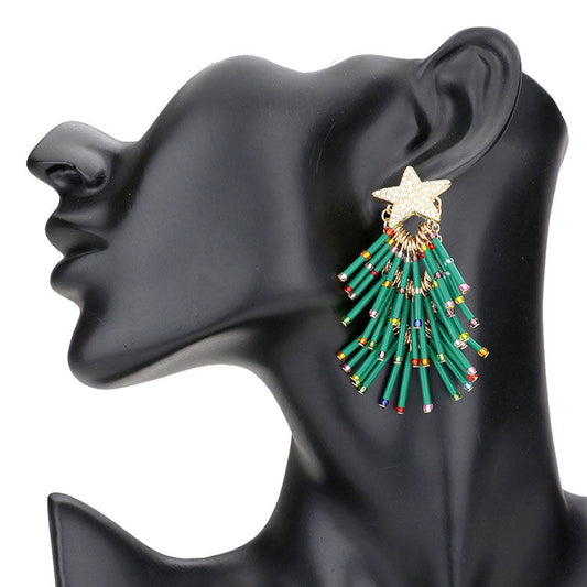 Gold Green Multi Christmas Tree Earrings. Show your spirit with these fantastic Christmas Tree  Earrings! Throw these on for all your Christmas parties and instantly transition your outfit into a festive look. They will make them more exciting and eye-catching! These make a great gift for someone who loves the magic of Christmas! Great gifts for Christmas, Thanksgiving ,New Year and Birthday. 