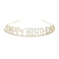 Gold Happy Birthday Rhinestone Pave Party Tiara. Turn any cake into a royal treat for your daughter's princess themed birthday party with this Tiara. Ideal for dolling up the guest of honor on her special day, this party tiara also makes a fun cake decoration. Add it to a gift for the birthday girl or lay it at her place setting to be donned right before she blows out the candles on her birthday cake.