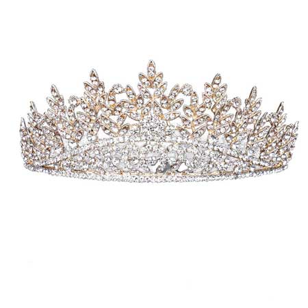 Gold Leaf Rhinestone Crystal Heart Pageant Princess Tiara. Elegant and sparkling, this tiara features rhinestones and an artistic design. Makes You More Eye-catching in the Crowd. Suitable for Wedding, Engagement, Prom, Dinner Party, Birthday Party, Any Occasion You Want to Be More Charming.