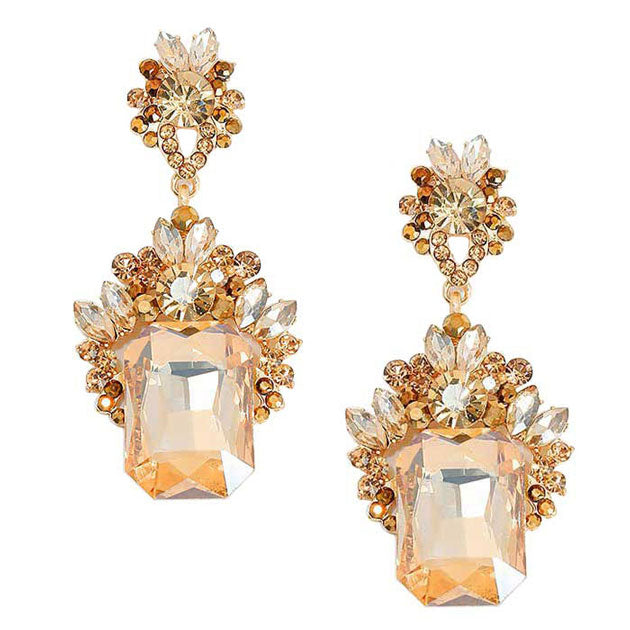 Gold Light Col Topaz Emerald Cut Stone Accented Evening Earrings, These gorgeous Stone pieces will show your class in any special occasion. The elegance of these evening earrings goes unmatched. the perfect sparkling accessory to add some sophisticated fun to your outfit. Suitable for wear Party, Wedding, Date Night or any special events. Perfect gift for Birthday gift, Anniversary gift, Thank you Gift, Valentine‚Äôs Day or any special occasion.