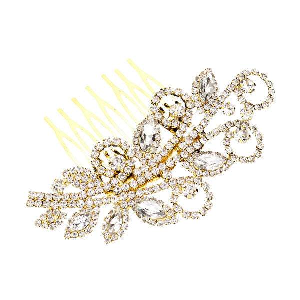 Gold Marquise Stone Accented Wedding Bridal Rhinestone Hair Comb. Perfect for adding just the right amount of shimmer & shine, will add a touch of class, beauty and style to your wedding, prom, special events, embellished glass crystal to keep your hair sparkling all day & all night long.