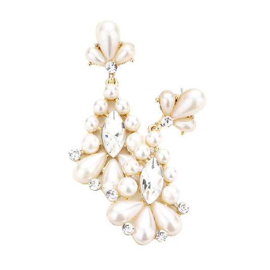 Gold Marquise Stone Center Pearl Evening Earrings, These gorgeous Stone pieces will show your class in any special occasion. The elegance of these Stone evening earrings goes unmatched. These classy earrings are perfect for Party, Wedding and Evening. Awesome gift for birthday, Anniversary or any special occasion.