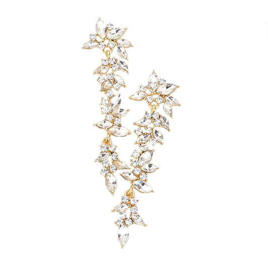 Gold Marquise Stone Cluster Drop Dangle Evening Earrings. These gorgeous stone pieces will show your class in any special occasion. The elegance of these stone goes unmatched, great for wearing at a party! Perfect jewelry to enhance your look. Awesome gift for birthday, Anniversary, Valentine’s Day or any special occasion.