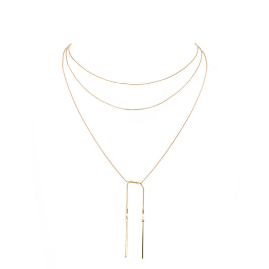 Gold Metal Bar Dangle Tip Layered Necklace, is an eye-catching design and beautiful accessory for occasion.  These modern & cool-designed necklace feature everything from casual to sophisticated looks. Jewelry that fits your lifestyle and makes you stand out! It will be your new favorite accessory to amp up your confidence and complete your outfits. Perfect gift for Christmas, Birthday, Anniversary, Mother's Day, Just Because, Thank you, etc. Enjoy the time with beauty!