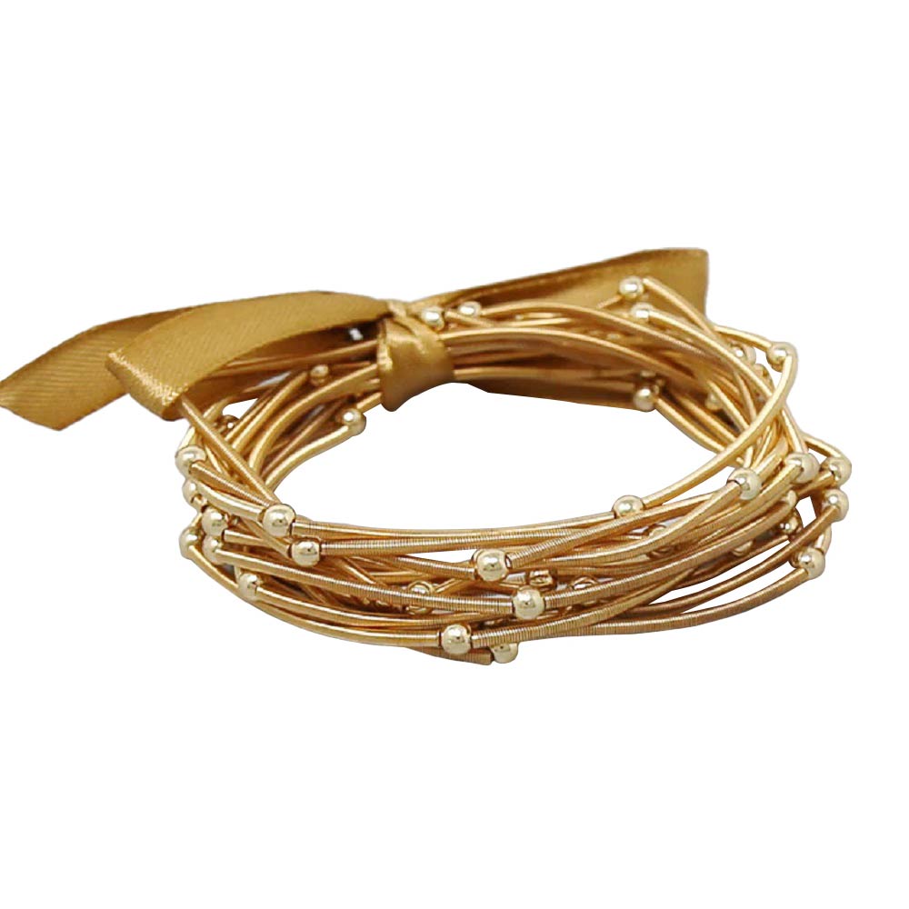 Gold Metal Bead Station Spring Bracelet Set, Add this Metal Bead Station Spring Bracelet Set to light up any outfit and feel absolutely flawless. Fabulous fashion and sleek style add a pop of pretty color to your attire. Perfect gifts for weddings, Prom, birthdays, anniversaries, holidays, Valentine’s Day, or any occasion.