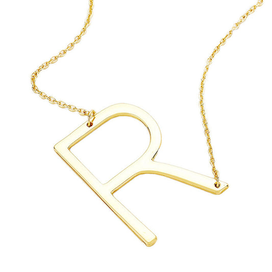 Gold R Monogram Metal Pendant Necklace. Beautifully crafted design adds a gorgeous glow to any outfit. Jewelry that fits your lifestyle! Perfect Birthday Gift, Anniversary Gift, Mother's Day Gift, Anniversary Gift, Graduation Gift, Prom Jewelry, Just Because Gift, Thank you Gift.
