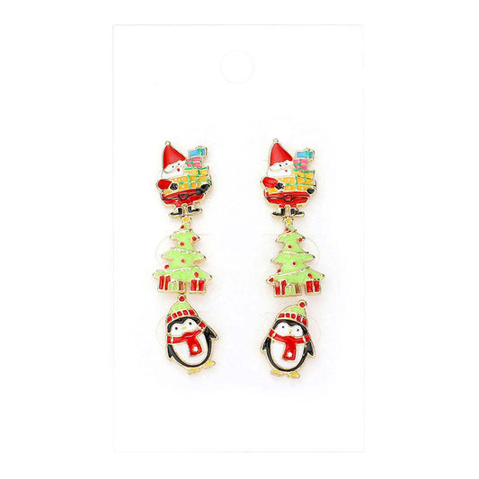 Gold Multi Fashionable 3PCS Christmas Theme Enamel Stud Earrings, elegance and cuteness becomes you in these lightweight and playful, shiny glamorous Christmas theme enamel stud earrings, get into the Christmas spirit with these gorgeous handcrafted Christmas earrings, they will dangle on your earlobes & bring a smile to those who look at you. Perfect Gift December Birthdays, Christmas, Stocking Stuffers, Secret Santa, BFF, etc.