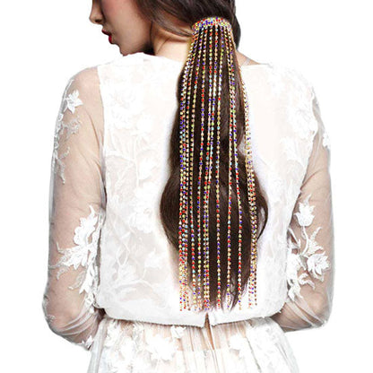 Gold Multi Fashionable Rhinestone Fringe Barrette. Accent your hairstyle with the sparkling look of this chic bow barrette. It is a great accessory to embellish a Brides Hairstyle, bridesmaid’s hair, to add a touch of stylishness when wearing a Sunday dress, to enhance the look of a pageant outfit, or to stand out as the birthday girl. Prom, Graduation, Sweet 16.