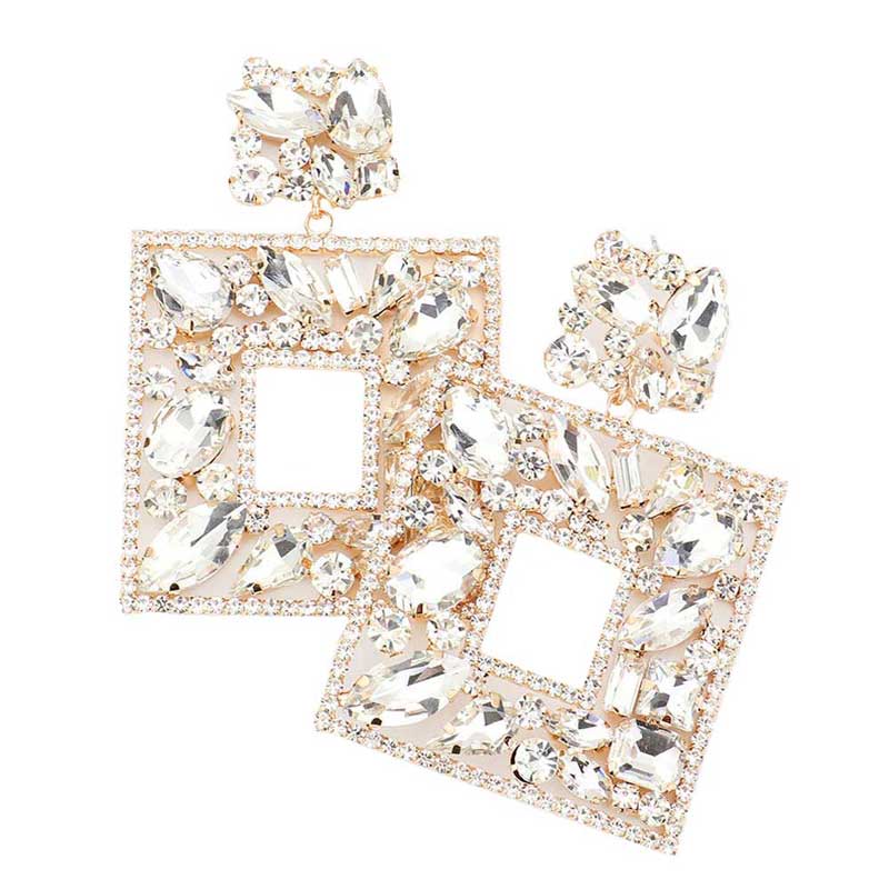 Gold Multi Stone Embellished Square Dangle Evening Earrings, put on a pop of color to complete your ensemble. Beautifully crafted design adds a gorgeous glow to any outfit. Perfect for adding just the right amount of shimmer & shine. Perfect for Birthday Gift, Anniversary Gift, Mother's Day Gift, Graduation Gift.