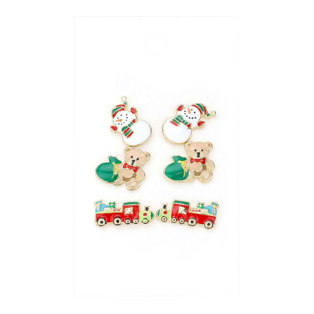 Gold Multi Trendy 3PCS Christmas Theme Enamel Stud Earrings, a beautifully crafted design that adds a unique glow to any outfit. Jewelry that fits your lifestyle and makes you unique with the perfectness of the beautiful choice! This Christmas theme Enamel stud earrings are absolutely awesome for a party or a special day out. Perfect gift for Birthday, Anniversary, Appreciation, Graduation Gift, Prom Jewelry, Just Because, Thank you, Valentine's Day, etc. Show your uniqueness with the ultimate beauty!