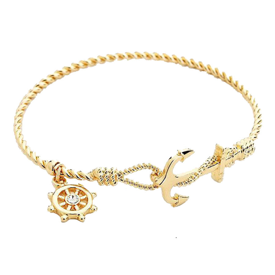 Gold Nautical Anchor Helm Charm Hook Bracelet, add a a nautical theme to your outfit with this beautiful anchor bracelet. Hook closure makes it easy to put on, be vacation ready with this cute bracelet. Perfect Birthday Gift, Mother's Day Gift, Anniversary Gift, Vacation Getaway, Thank you Gift, Gold Nautical Bracelet
