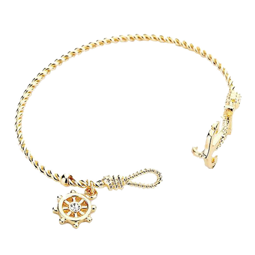 Gold Nautical Anchor Helm Charm Hook Bracelet, add a a nautical theme to your outfit with this beautiful anchor bracelet. Hook closure makes it easy to put on, be vacation ready with this cute bracelet. Perfect Birthday Gift, Mother's Day Gift, Anniversary Gift, Vacation Getaway, Thank you Gift, Gold Nautical Bracelet