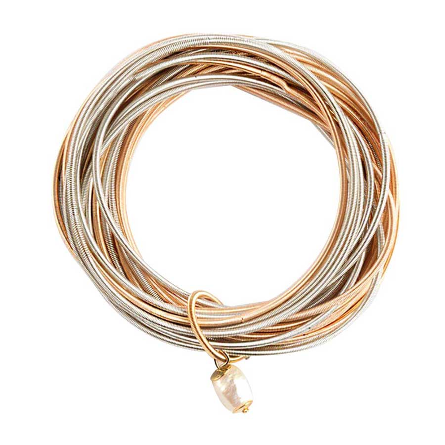 Gold Neutral Freshwater Pearl Charm Guitar String Stackable Stretch Bracelet. These gorgeous pearl pieces will show your class in any special occasion. The elegance of these pearl goes unmatched, great for wearing at a party! Perfect jewelry to enhance your look. Awesome gift for birthday, Anniversary, Valentine’s Day or any special occasion.