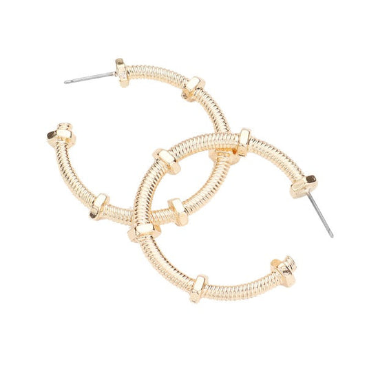 Gold Nuts & Bolt Abstract Metal Detailed Hoop Earrings Nuts & Bolt Earrings, adds beautiful glow & eye-catching style to any outfit, coordinate these earrings with any ensemble. Ideal for parties, special events, holidays. Perfect Gift for Birthdays, Anniversary, Mother's Day, Easter, Christmas, Valentines Day, Just Because