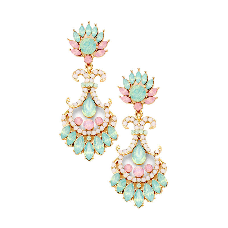 Gold Opal Glass Crystal Flame Statement Evening Earrings, put on a pop of color to complete your ensemble. Perfect for adding just the right amount of shimmer & shine and a touch of class to special events. Perfect Birthday Gift, Anniversary Gift, Mother's Day Gift, Graduation Gift.