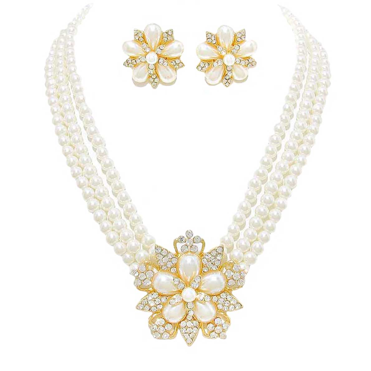 Gold Pearl Bloom 3 Row Necklace. Get ready with these pearl necklace, put on a pop of shine to complete your ensemble. Perfect for adding just the right amount of shimmer and a touch of class to special events. These classy necklaces are perfect for Party, Wedding and Evening. Awesome gift for birthday, Anniversary, Valentine’s Day or any special occasion.