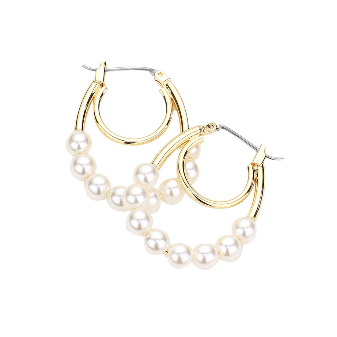 Gold Pearl Pin Catch Hoop Earrings. adds a sophisticated glow & eye-catching style to any outfit, coordinate these exquisite hoop earrings with any ensemble from business casual  wear, ideal for parties, events, holidays. Perfect Birthday Gift, Anniversary Gift, Mother's Day Gift, Anniversary Gift, Graduation Gift, Prom Jewelry, Just Because Gift, Thank you Gift.