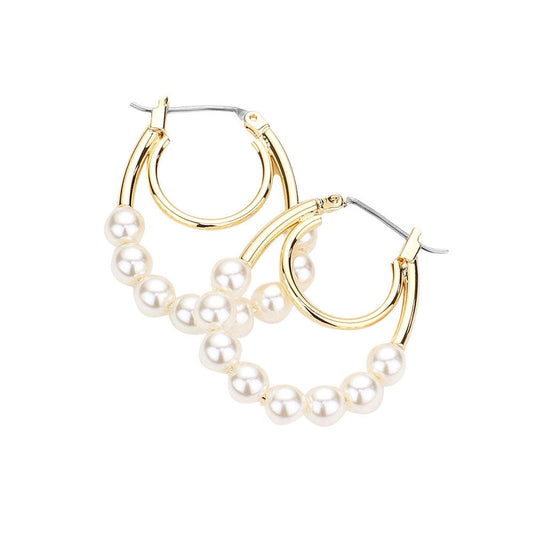 Gold Pearl Pin Catch Hoop Earrings. adds a sophisticated glow & eye-catching style to any outfit, coordinate these exquisite hoop earrings with any ensemble from business casual  wear, ideal for parties, events, holidays. Perfect Birthday Gift, Anniversary Gift, Mother's Day Gift, Anniversary Gift, Graduation Gift, Prom Jewelry, Just Because Gift, Thank you Gift.