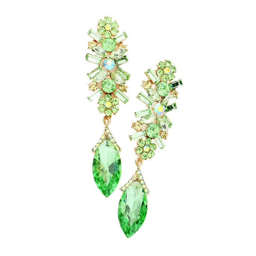 Gold Peridot Marquise Glass Crystal Drop Evening Earrings, put on a pop of color to complete your ensemble. Perfect for adding just the right amount of shimmer & shine and a touch of class to special events. Perfect Birthday Gift, Anniversary Gift, Mother's Day Gift, Graduation Gift.