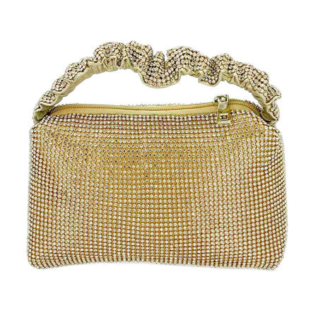 Gold Pleated Handle Detailed Bling Rectangle Evening Tote Bag. This high quality Tote Bag is both unique and stylish. perfect for money, credit cards, keys or coins and many more things, light and gorgeous. perfectly lightweight to carry around all day. Look like the ultimate fashionista carrying this trendy Rectangle Evening Tote Bag!