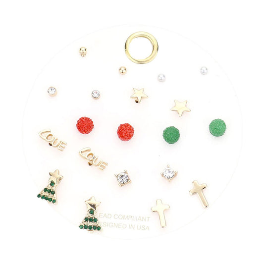 Gold Post Back Pearl Star Love Cross Christmas Tree Stud Earrings. Get ready with these bright post back earrings, add a pop of color to your ensemble. Perfect for adding just the right amount of shimmer & shine and a touch of class to special events. Birthday Gift, Anniversary Gift, Mother's Day Gift, Graduation Gift.
