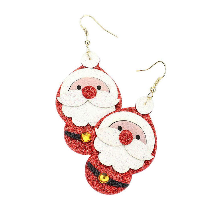 Gold Red Felt Back Sparkle Santa Clause Dangle Earrings. Beautifully crafted design adds a gorgeous glow to any outfit with Christmas festive. Get into the Christmas spirit and gorgeous handcrafted santa clause dangle earrings, Bright design with Christmas themed colors and pattern will the perfect choice to your Christmas costumes. Ideal gift for you loved ones, girlfriend, wife, daughter, sisters, share with your family on Christmas.