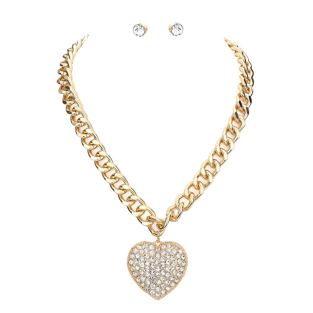 Gold Rhinestone Embellished Heart Pendant Necklace, embellishes your beauty showing perfect class at any special occasion. Get ready with these Pendant Necklaces to receive compliments. Put on a pop of color to complete your ensemble in a gorgeous way. Perfect for adding just the right amount of shimmer & shine and a touch of luxe to special events. Perfect Birthday Gift, Anniversary Gift, Mother's Day Gift, Valentine's Day Gift. Stay classy and gorgeous!