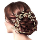 Gold Rhinestone Embellished Leaf Cluster Vine Bun Wrap Headpiece. Perfect for adding just the right amount of shimmer & shine, will add a touch of class, beauty and style to your wedding, prom, special events, embellished glass crystal to keep your hair sparkling all day & all night long. 