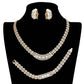 Gold Rhinestone Embellished Necklace Clip Earring Set. Stunning jewelry set will sparkle all night long making you shine out like a diamond. Perfect for adding just the right amount of shimmer & shine and a touch of class to special events. These gorgeous Rhinestone pieces will show your class in any special occasion. The elegance of these  set goes unmatched. These classy necklaces are perfect for Party, Wedding and Evening. Awesome gift for birthday, Anniversary, Valentine’s Day or any special occasion.