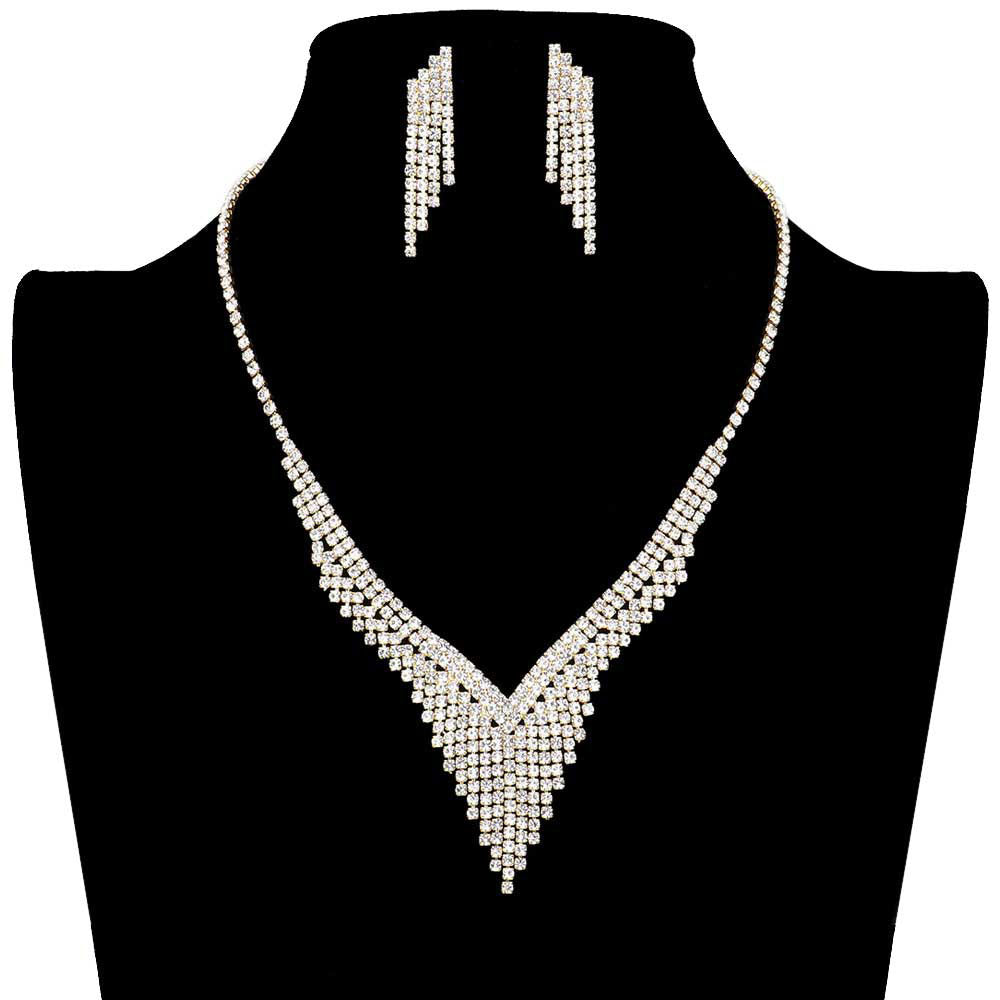 Gold Rhinestone Fringe Necklace. Elegant. Beautifully crafted design adds a gorgeous glow to any outfit. Perfect for adding just the right amount of shimmer & shine and a touch of class to special events. Suitable for wear Party, Wedding, Date Night or any special events. Perfect Birthday, Anniversary, Prom Jewellery, Thank you Gift. 
