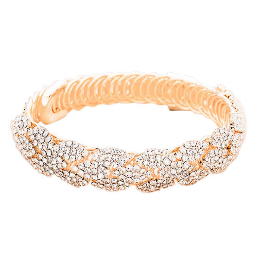 Gold Rhinestone Pave Marquise Evening Bracelet, put on a pop of color to complete your ensemble. Beautifully crafted design adds a gorgeous glow to any outfit. Perfect for adding just the right amount of shimmer & shine. Perfect for Birthday Gift, Anniversary Gift, Mother's Day Gift, Graduation Gift.