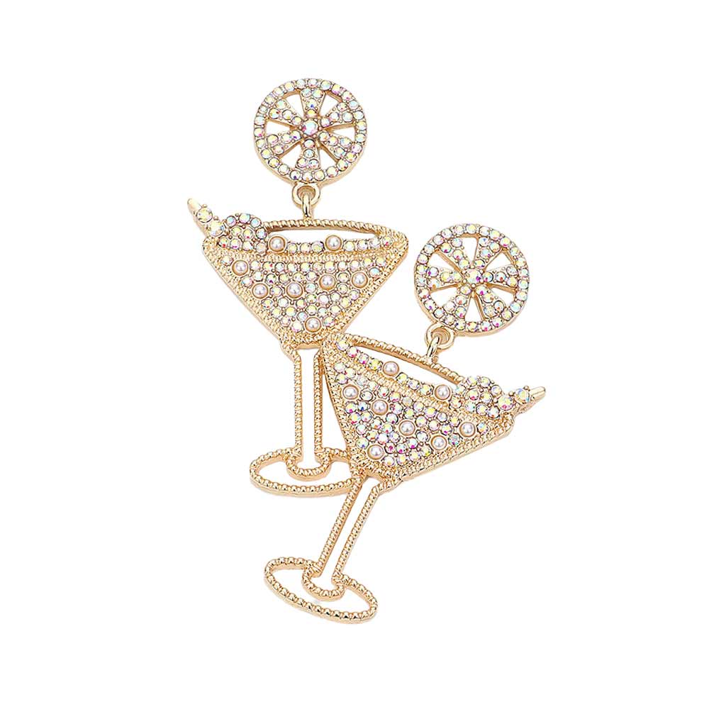 Gold Rhinestone Pearl Paved Cocktail Dangle Earrings, these Paved Cocktail dangles earrings are lightweight and make a stylish addition to your fashion earring and jewelry collection. The elegance of these earrings goes unmatched, great for wearing at a party! Perfect jewelry to enhance your look. Awesome gift for birthday, Anniversary, Valentine’s Day or any special occasion. 