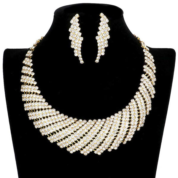 Gold Rhinestone Tornado Collar Bib Necklace. These gorgeous Stone pieces will show your class in any special occasion. The elegance of these Stone goes unmatched, great for wearing at a party! stunning jewelry set will sparkle all night long making you shine like a diamond. Perfect jewelry to enhance your look. Awesome gift for birthday, Anniversary, Valentine‚Äôs Day or any special occasion.
