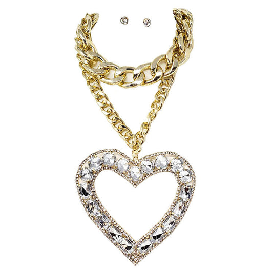 Gold Round Stone Accented Heart Pendant Double Layered Necklace, Get ready with these Heart Pendant Double Layered Necklace, put on a pop of color to complete your ensemble. Perfect for adding just the right amount of shimmer & shine . Perfect Birthday Gift, Anniversary Gift, Mother's Day Gift, Graduation Gift.