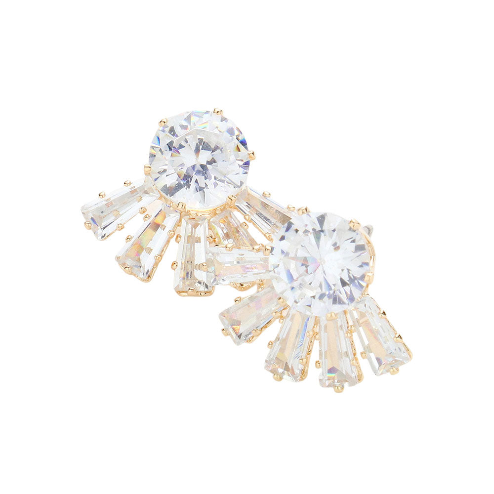 Gold Round Stone Accented Stud Evening Earrings, completed the appearance of elegance and royalty to drag the attention of the crowd on special occasions. Excellent to wear at weddings, receptions, parties, graduation, etc to show your royalty and trendy choice. Perfect for birthdays, anniversaries, or graduation gifts.