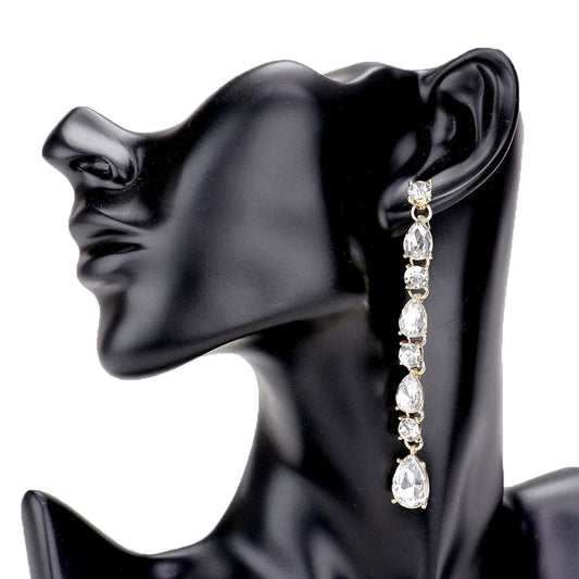 Gold Round Teardrop Stone Link Evening Earrings. Look like the ultimate fashionista with these Earrings! Add something special to your outfit! Ideal for parties, weddings, graduation, prom, holidays, pair these studs back earrings with any ensemble for a polished look. These earrings pair perfectly with any ensemble from business casual, to night out on the town or a black-tie party. Awesome gift for birthday, Anniversary, Valentine‚Äö√Ñ√¥s Day or any special occasion.
